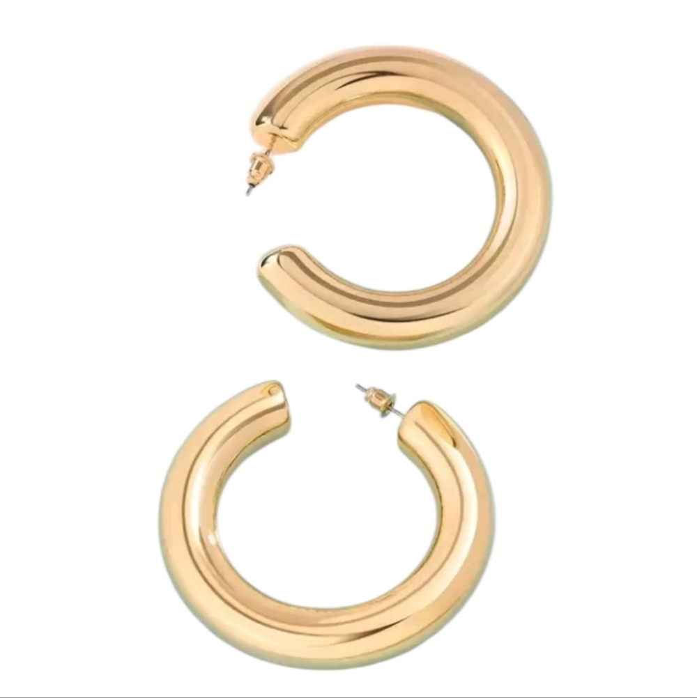 NEW! 14K Gold Plated Statement Tube Large Open Hoop Earrings - Picture 4 of 4